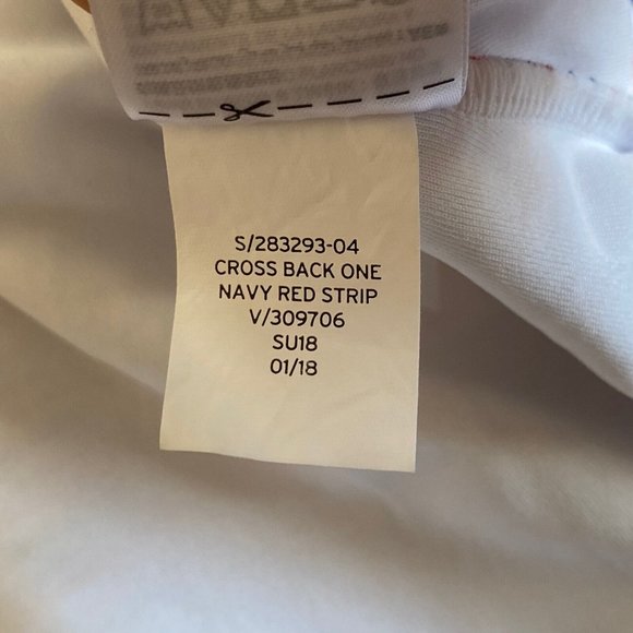 Gap Women's L One Piece Swimsuit Scoop Front Cross Back Stripe Red White Blue - Picture 8 of 9